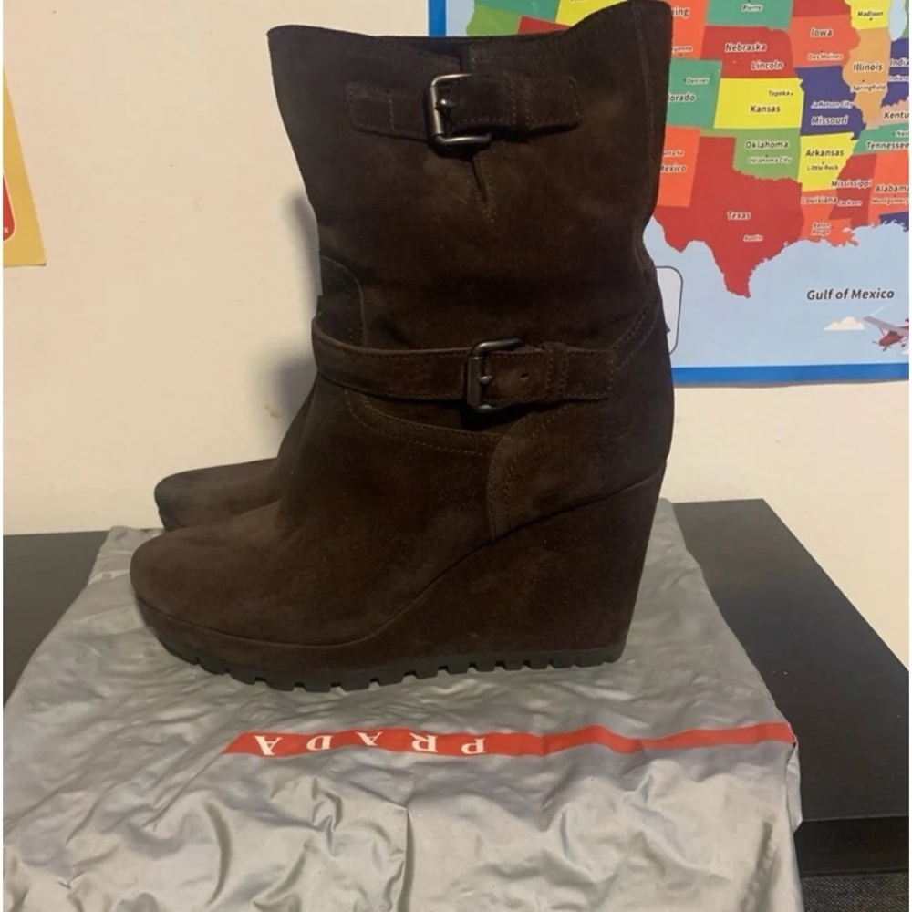 Prada Suede wedge boot